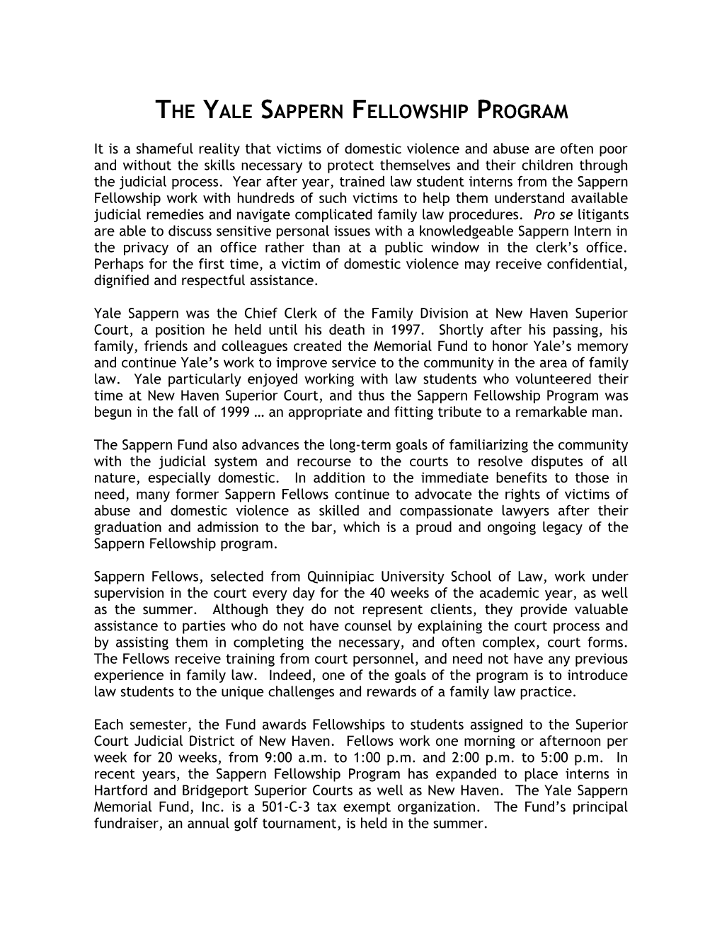 The Yale Sappern Fellowship Program