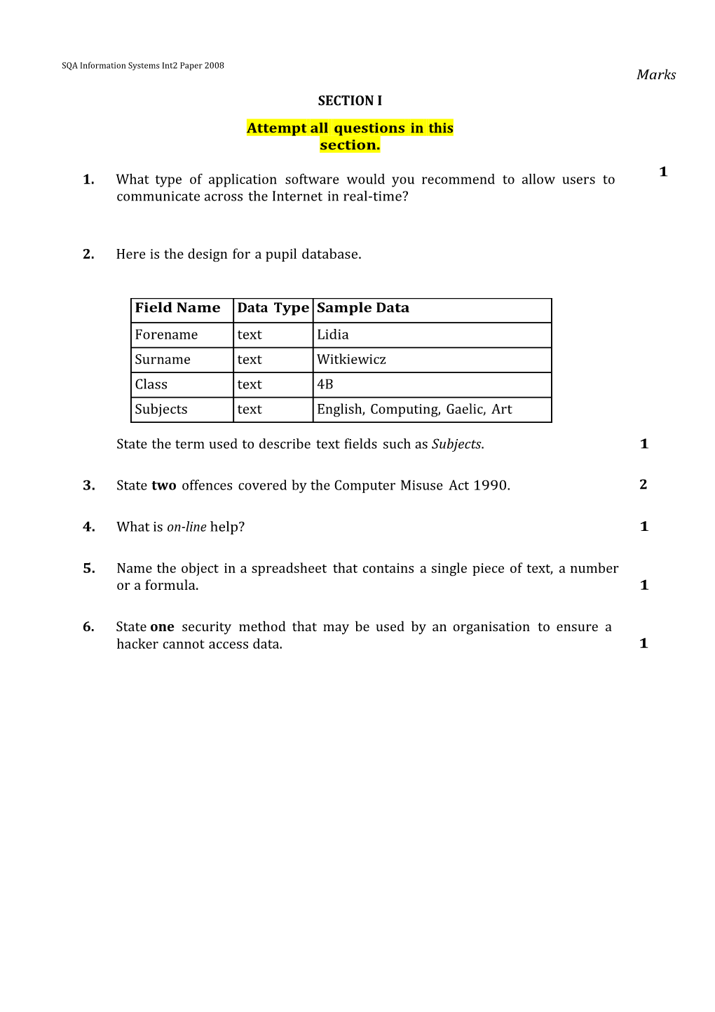 SQA Information Systems Int2 Paper 2008