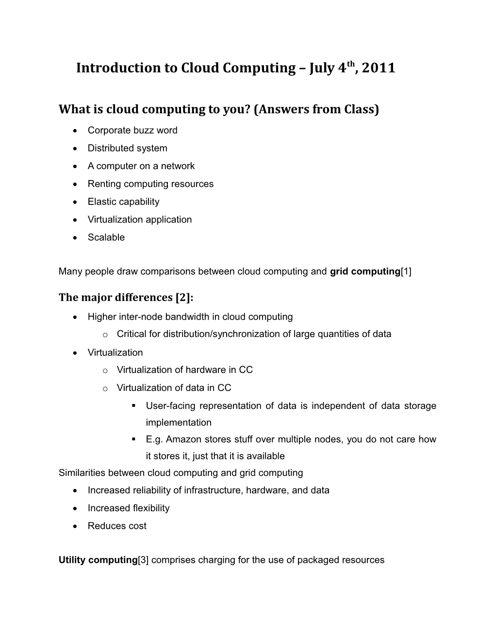 What Is Cloud Computing to You? (Answers from Class)