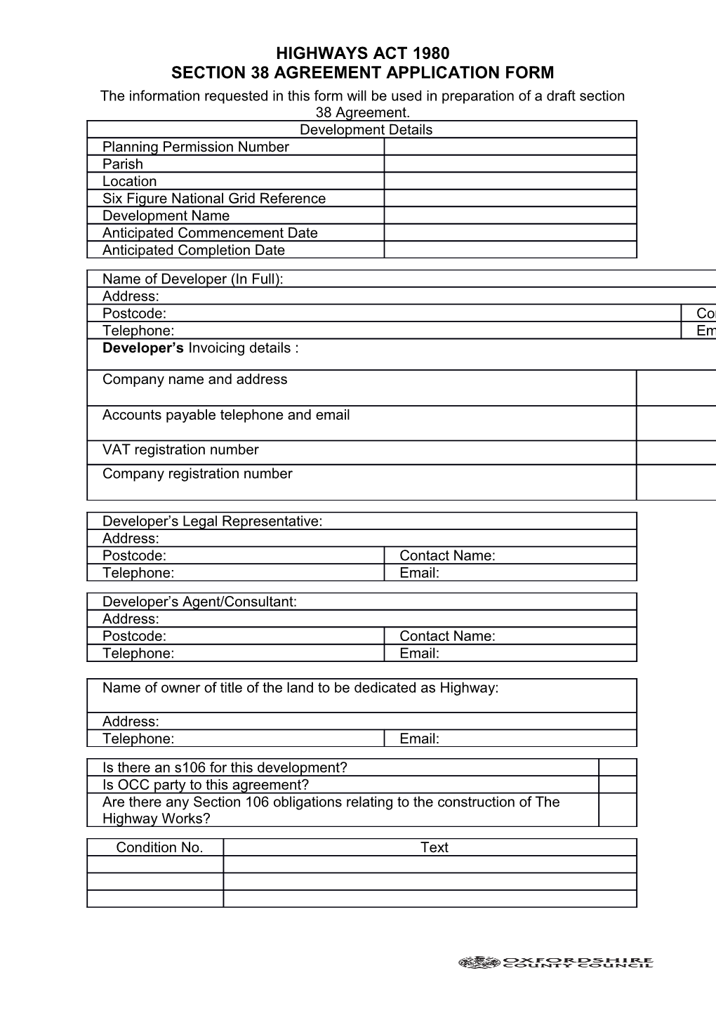 Section 38 Agreement Application Form