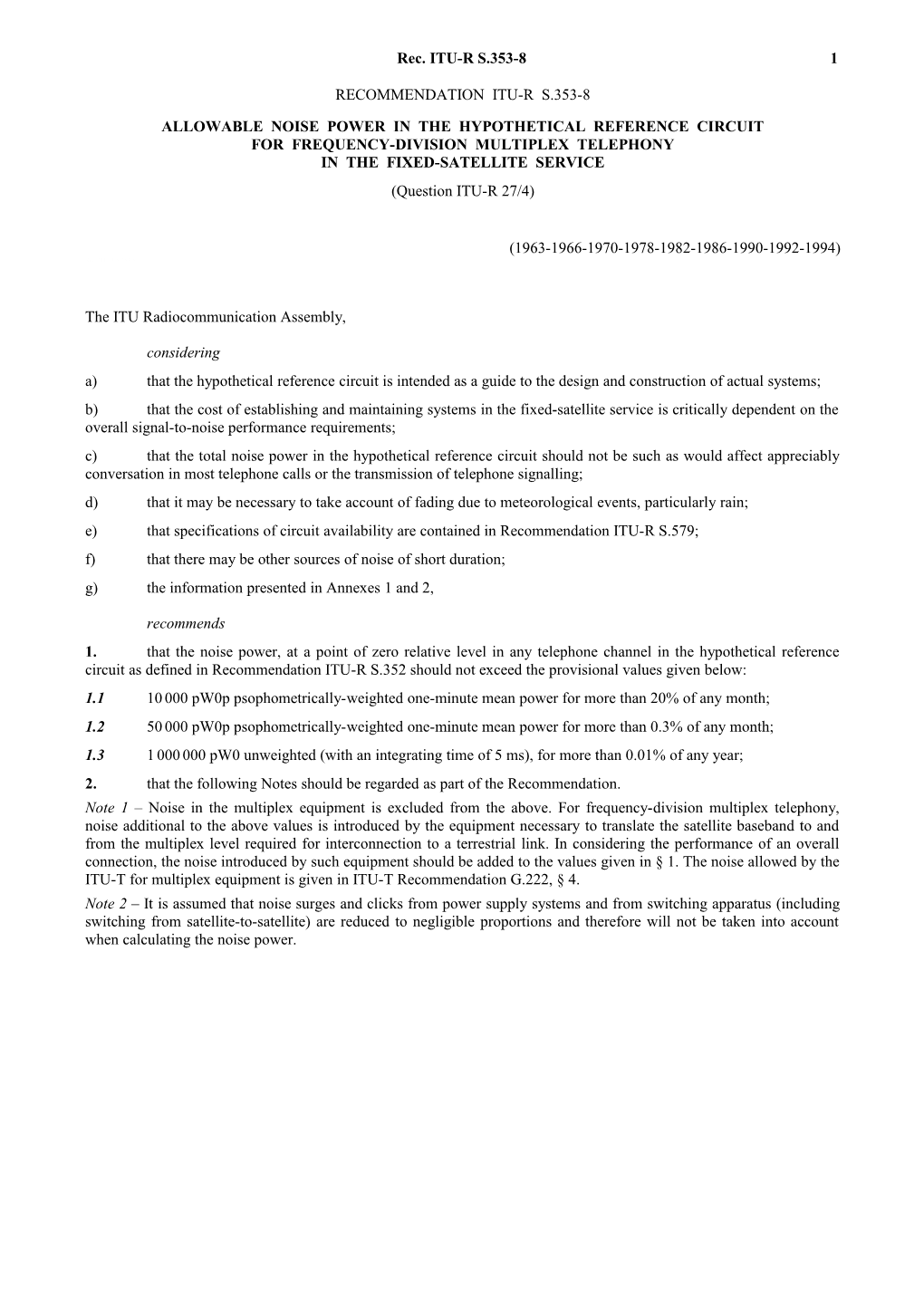 S.353-8 - Allowable Noise Power in the Hypothetical Reference Circuit for Frequency-Division