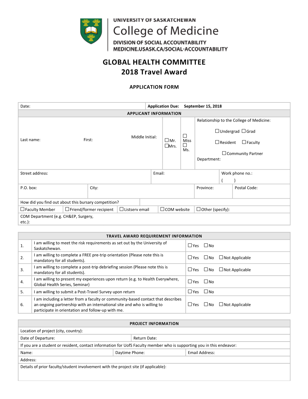 Global Health Travel Bursary Application Form