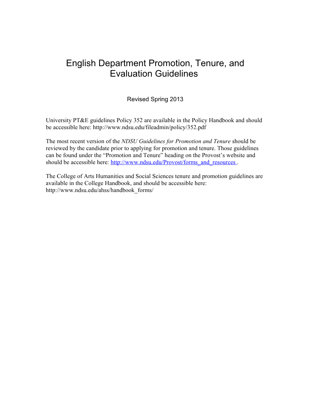 English Department Promotion & Tenure Guidelines