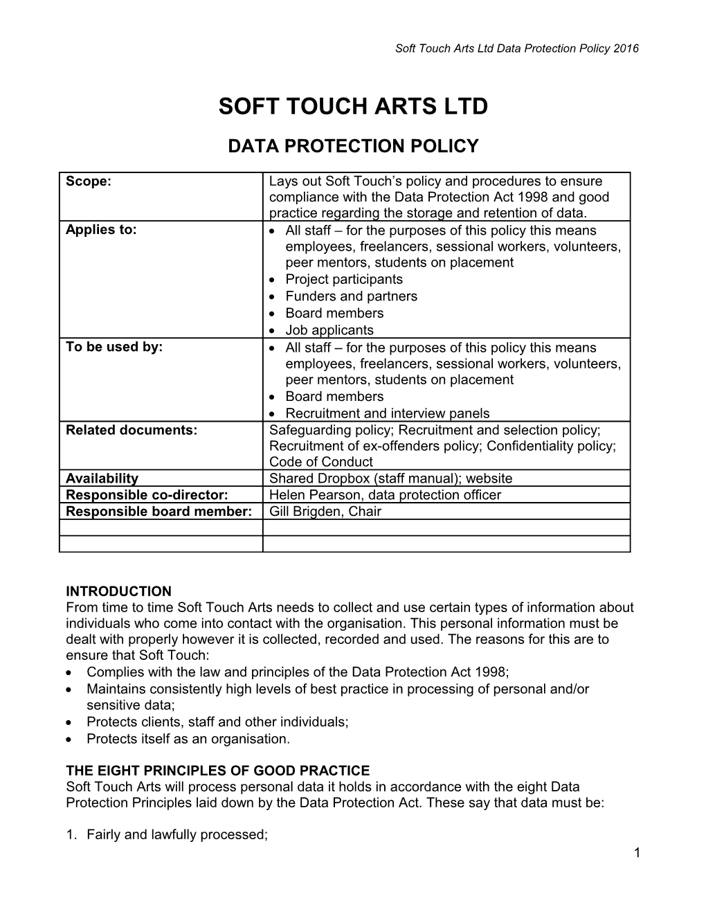 The Organisation Data Protection Policy