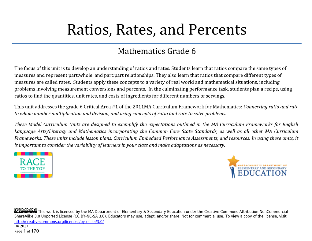 Math Grade 6 Ratios, Rates, & Percents - Model Curriculum Unit