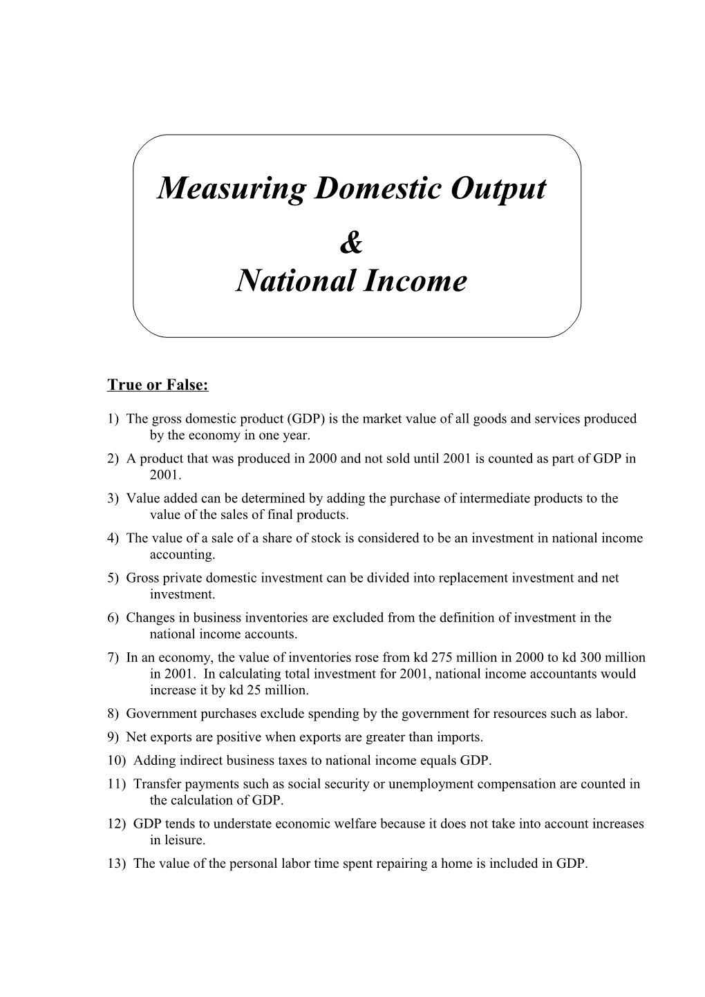 Measuring Domestic Output