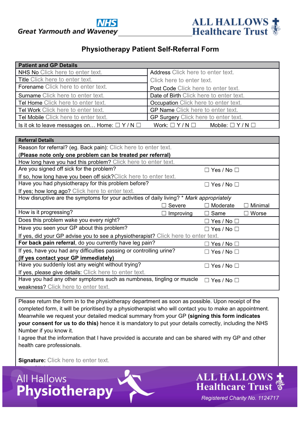 Physiotherapy Patient Self-Referral Form