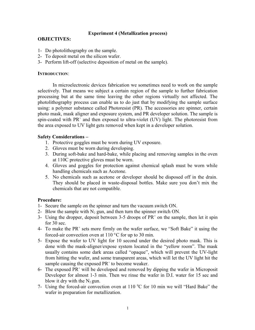 Experiment 4 (Metallization Process)