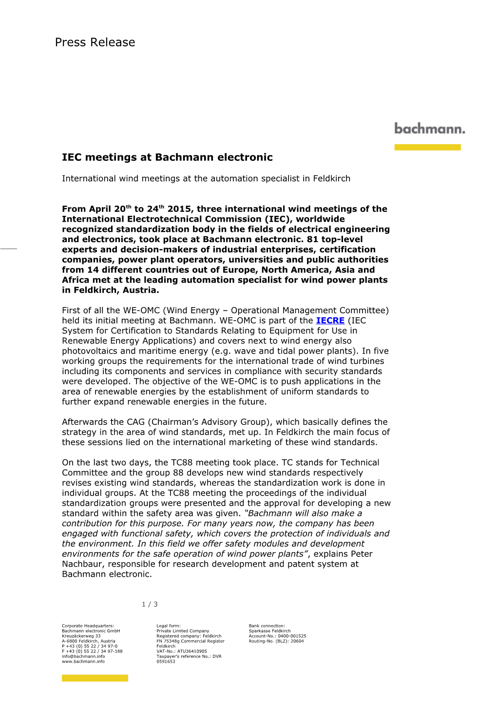IEC Meetings at Bachmann Electronic