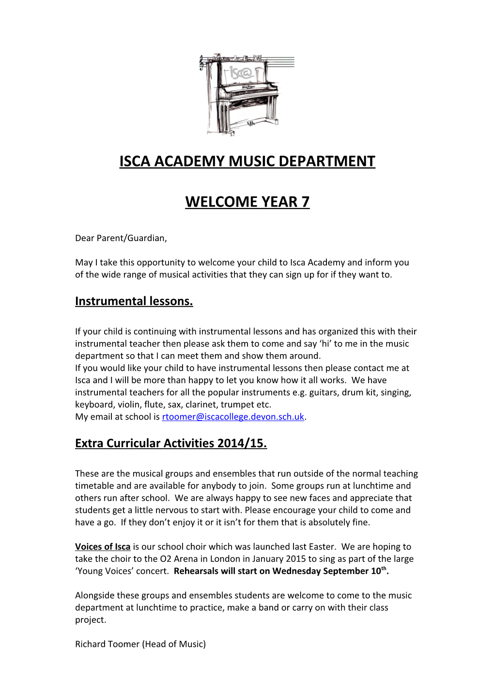 Isca Academy Music Department