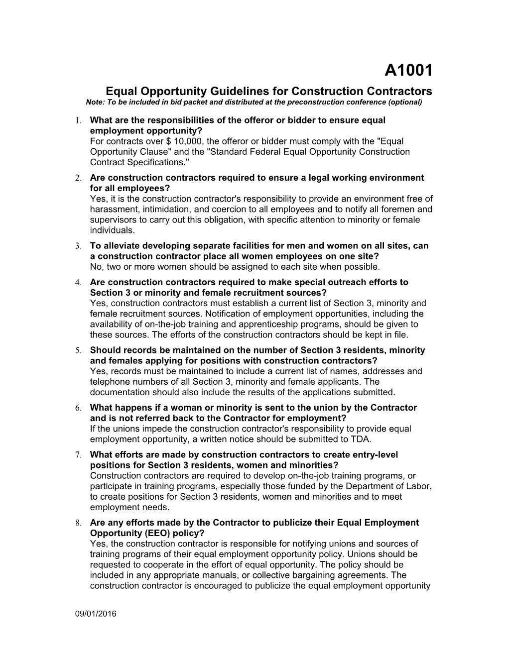 Equal Opportunity Guidelines for Construction Contractors