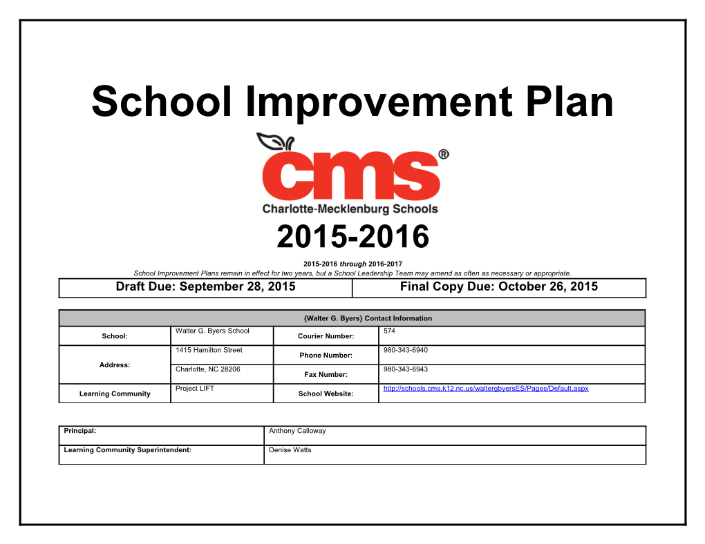 2015-2016 Walter G. Byersschool Improvement Plan Report