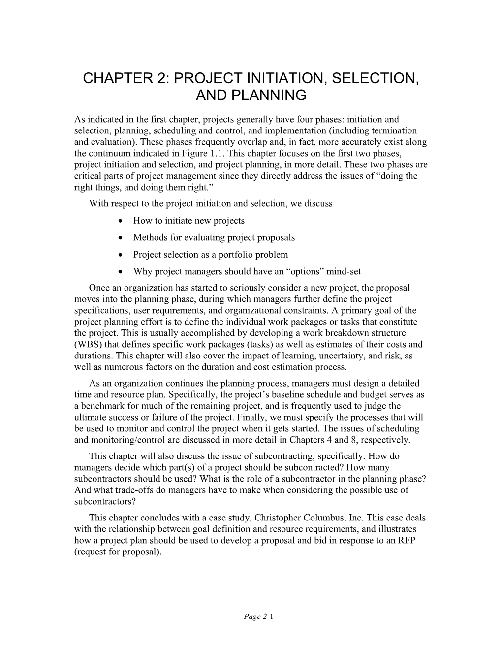 Chapter 2: Project Initiation, Selection, and Planning
