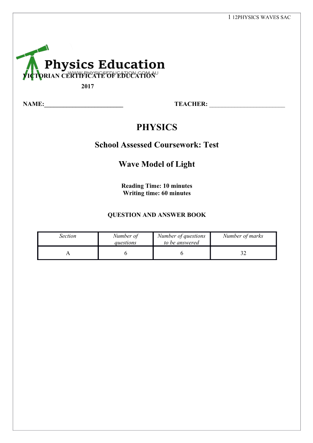 School Assessed Coursework: Test