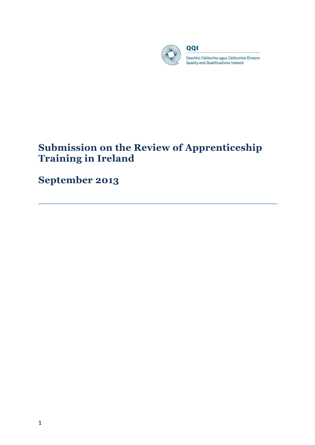 Submission on the Review of Apprenticeship Training in Ireland September 2013