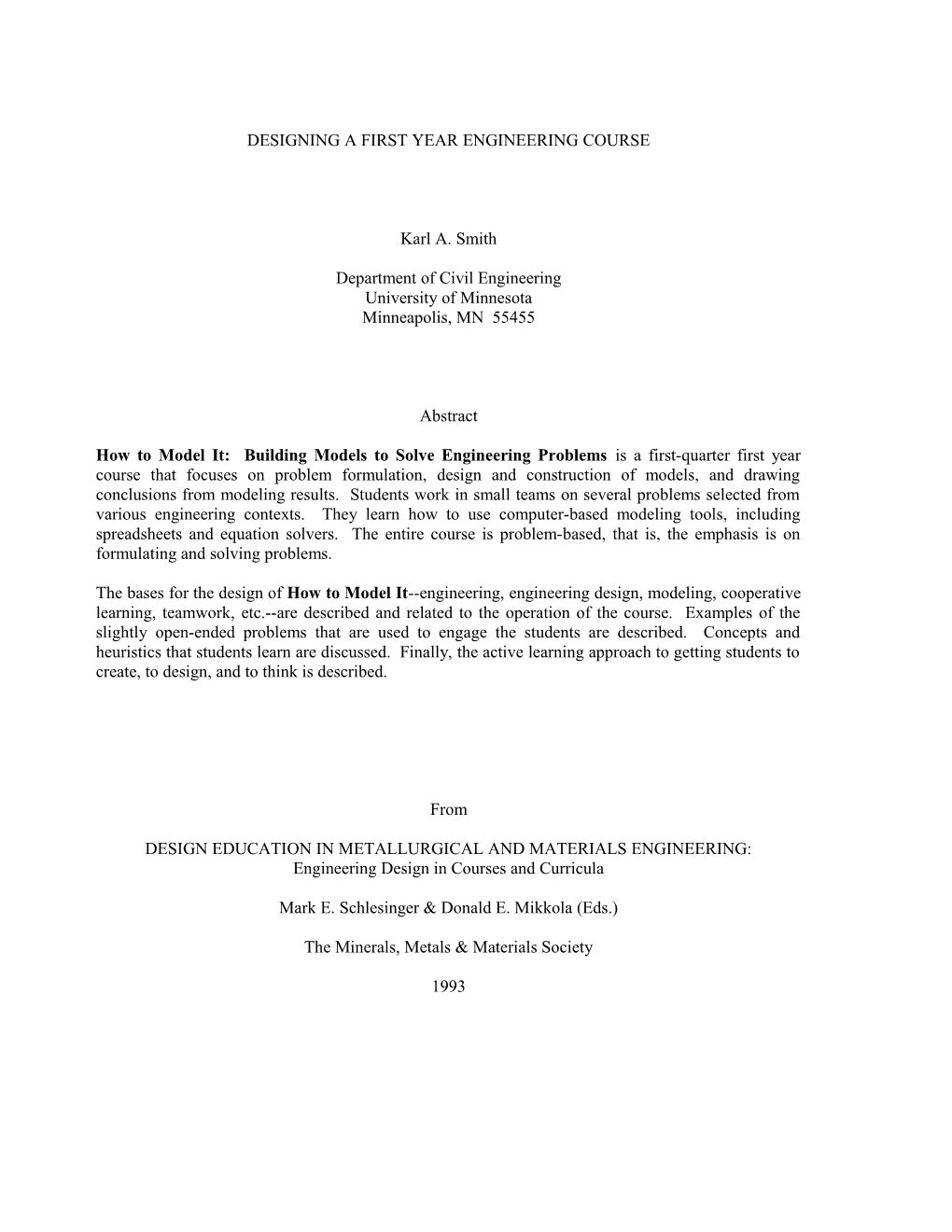 Designing a First Year Engineering Course