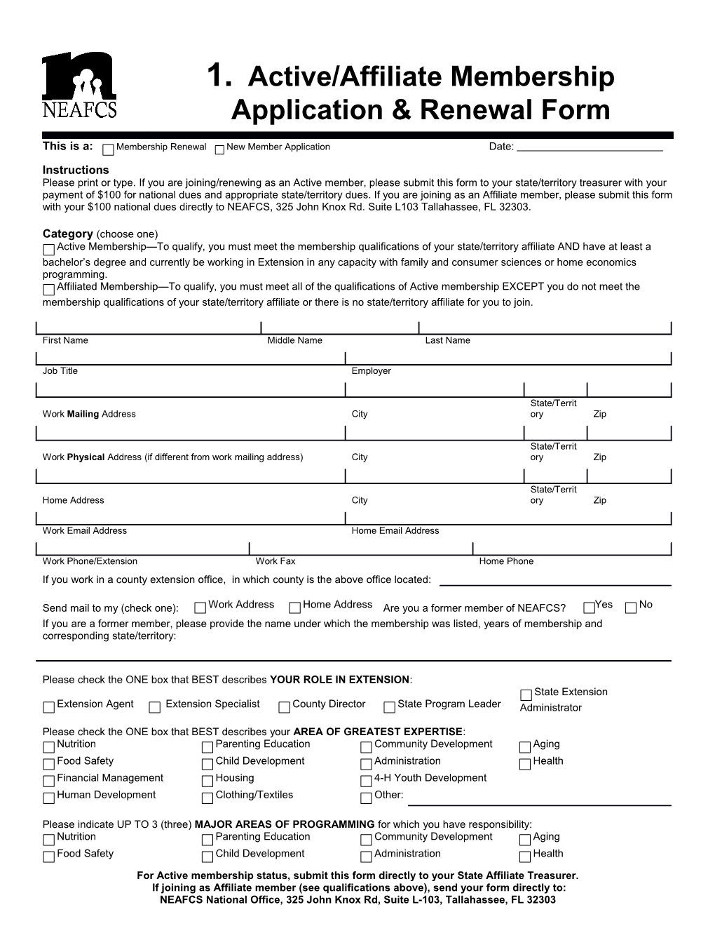Active/Affiliatemembership Application & Renewal Form