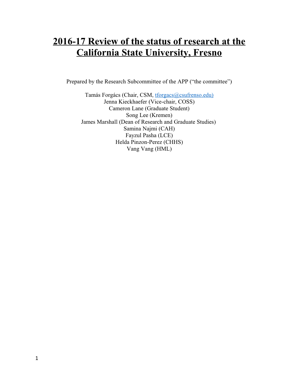2016-17 Review of the Status of Research at the California State University, Fresno