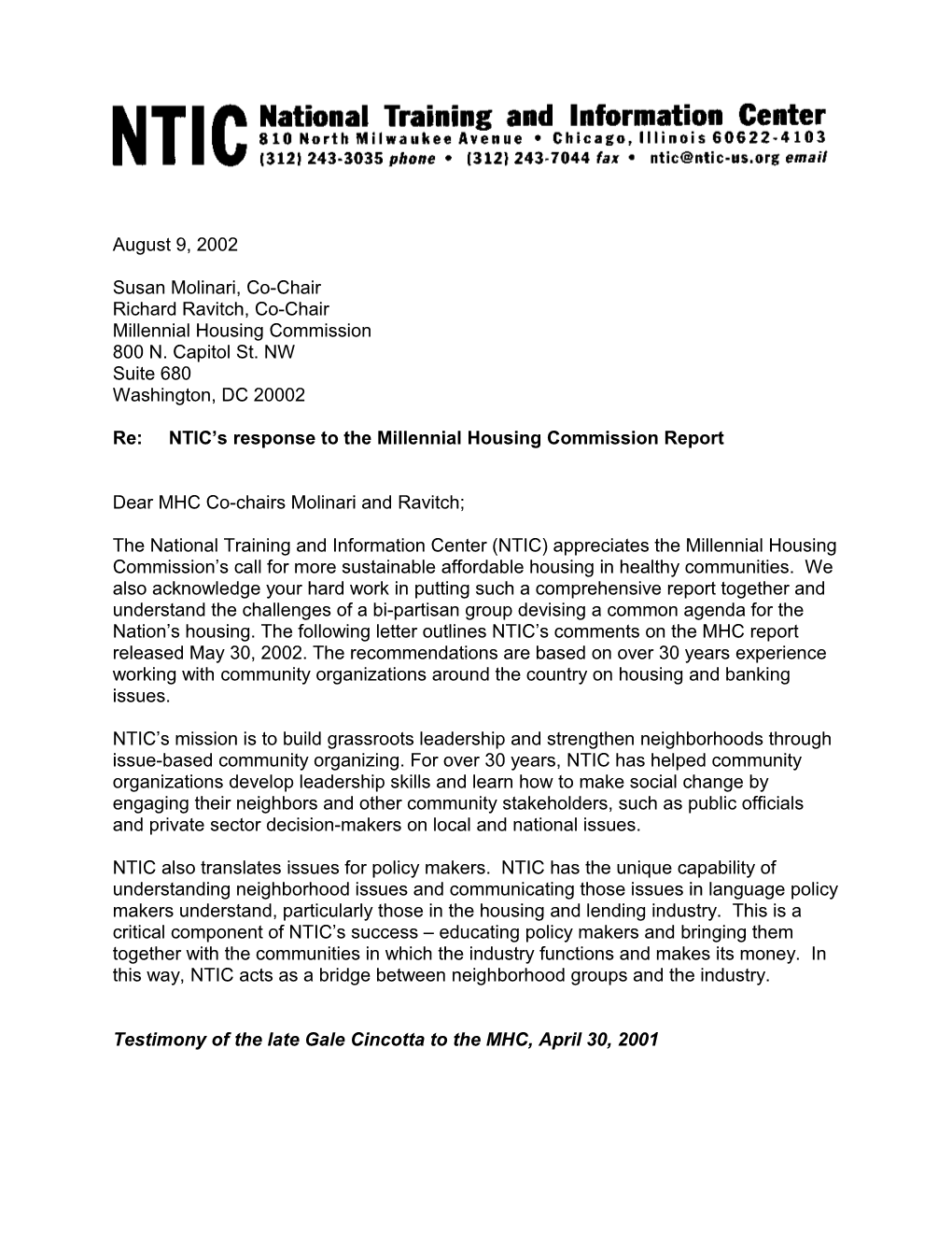 NTIC S Response to the MHC S Report