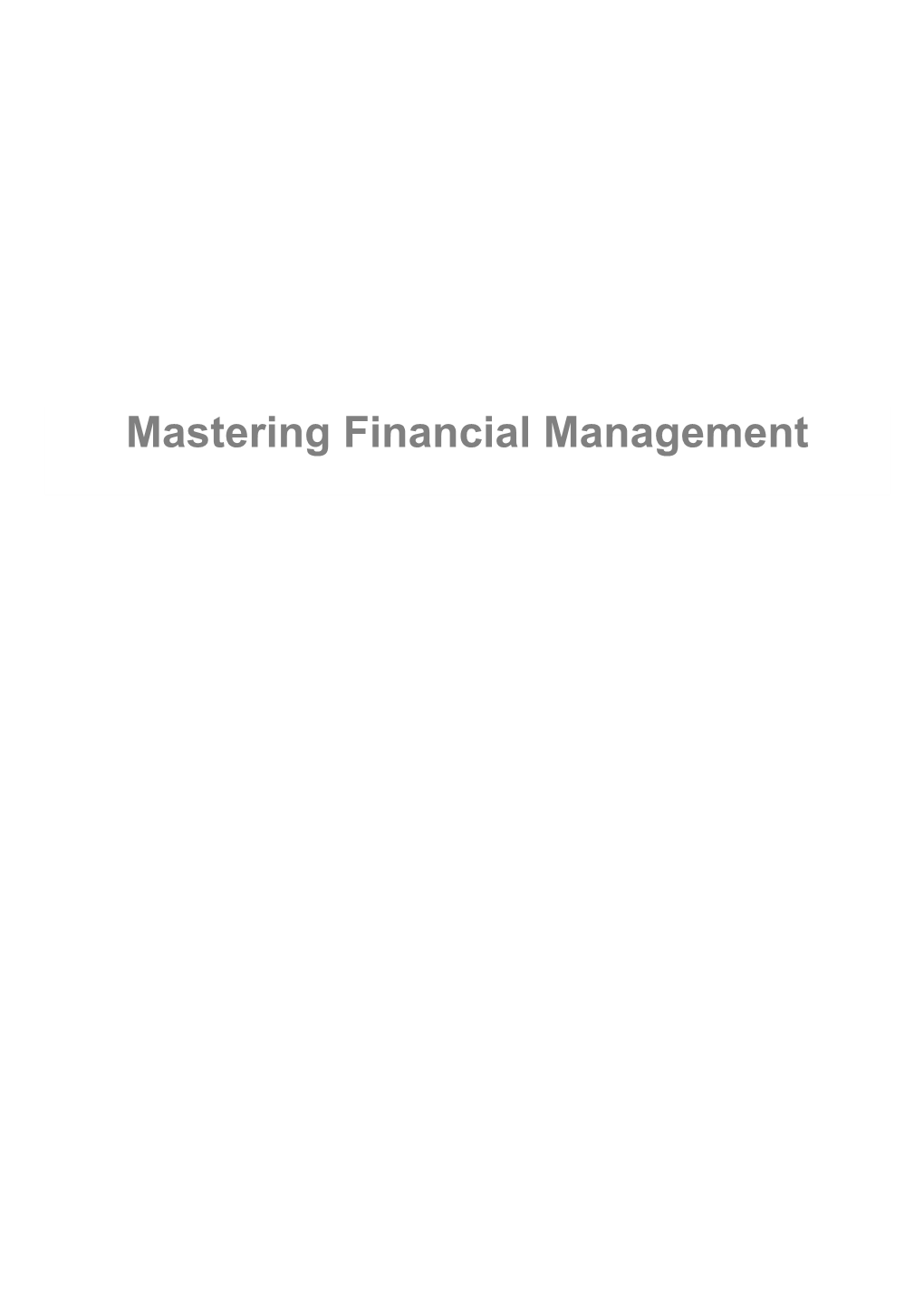 Mastering Financial Management