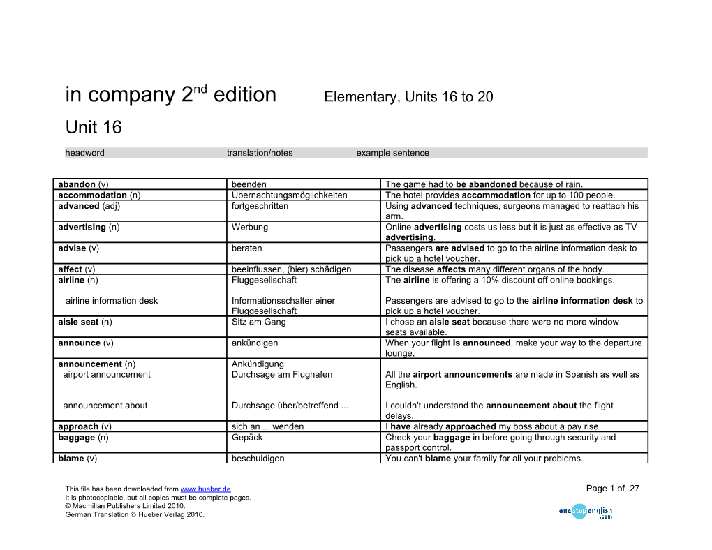 In Company 2Nd Editionelementary, Units 16 to 20