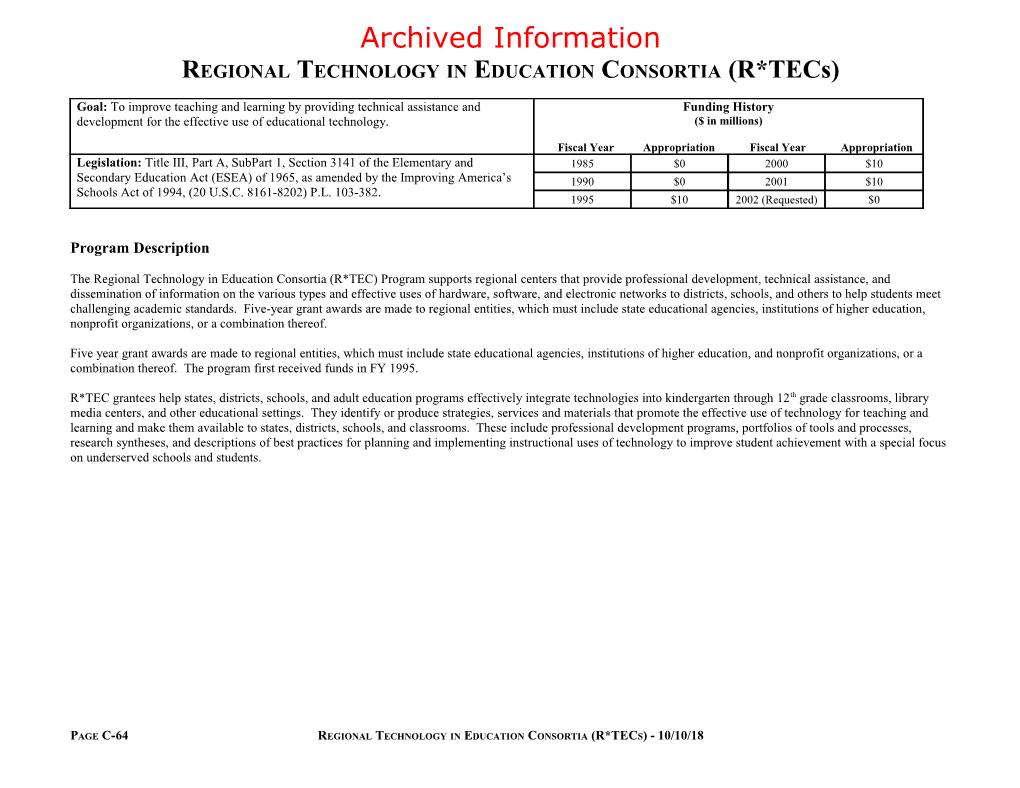 Archived: Regional Technology in Education Consortia (R*Tecs)