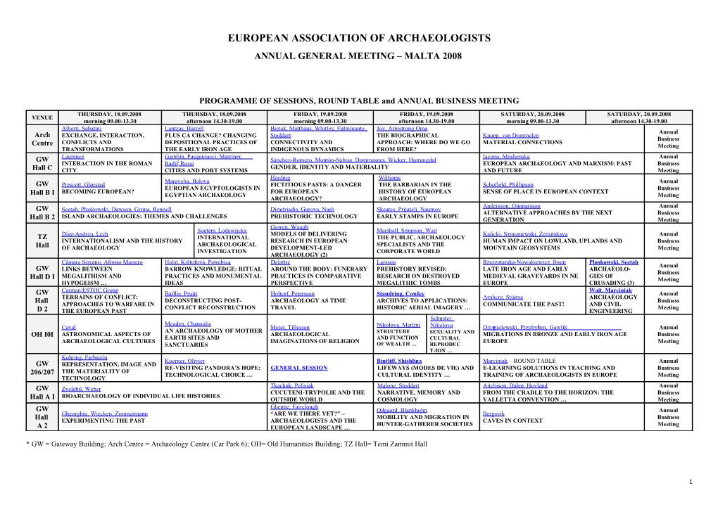 PROGRAMME of SESSIONS and ROUND TABLES
