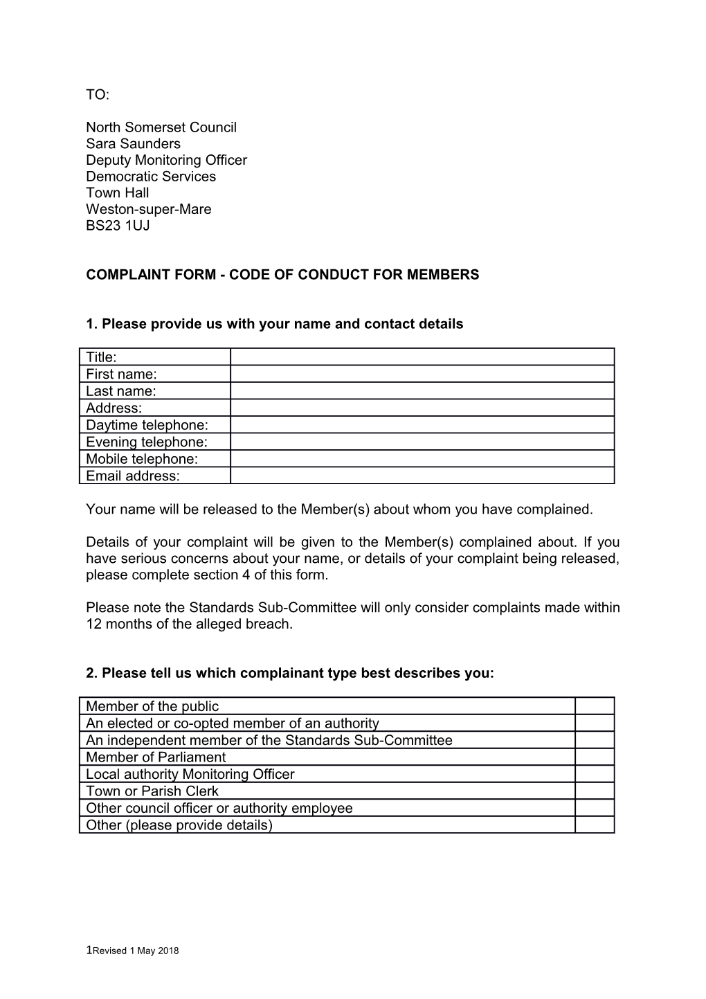 Complaint Form - Code of Conduct for Members