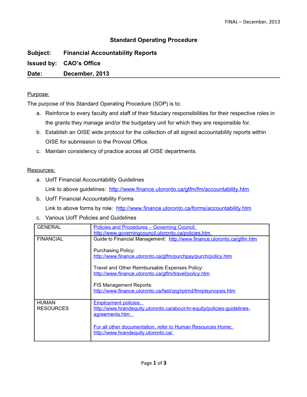 Subject:Financial Accountability Reports