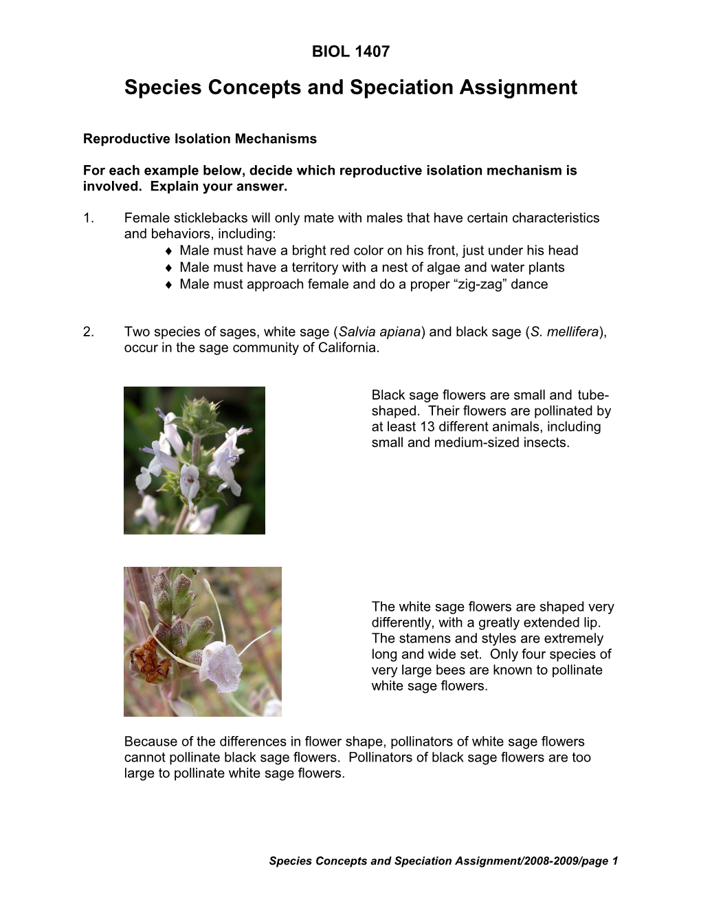 Species Concepts and Speciation Assignment