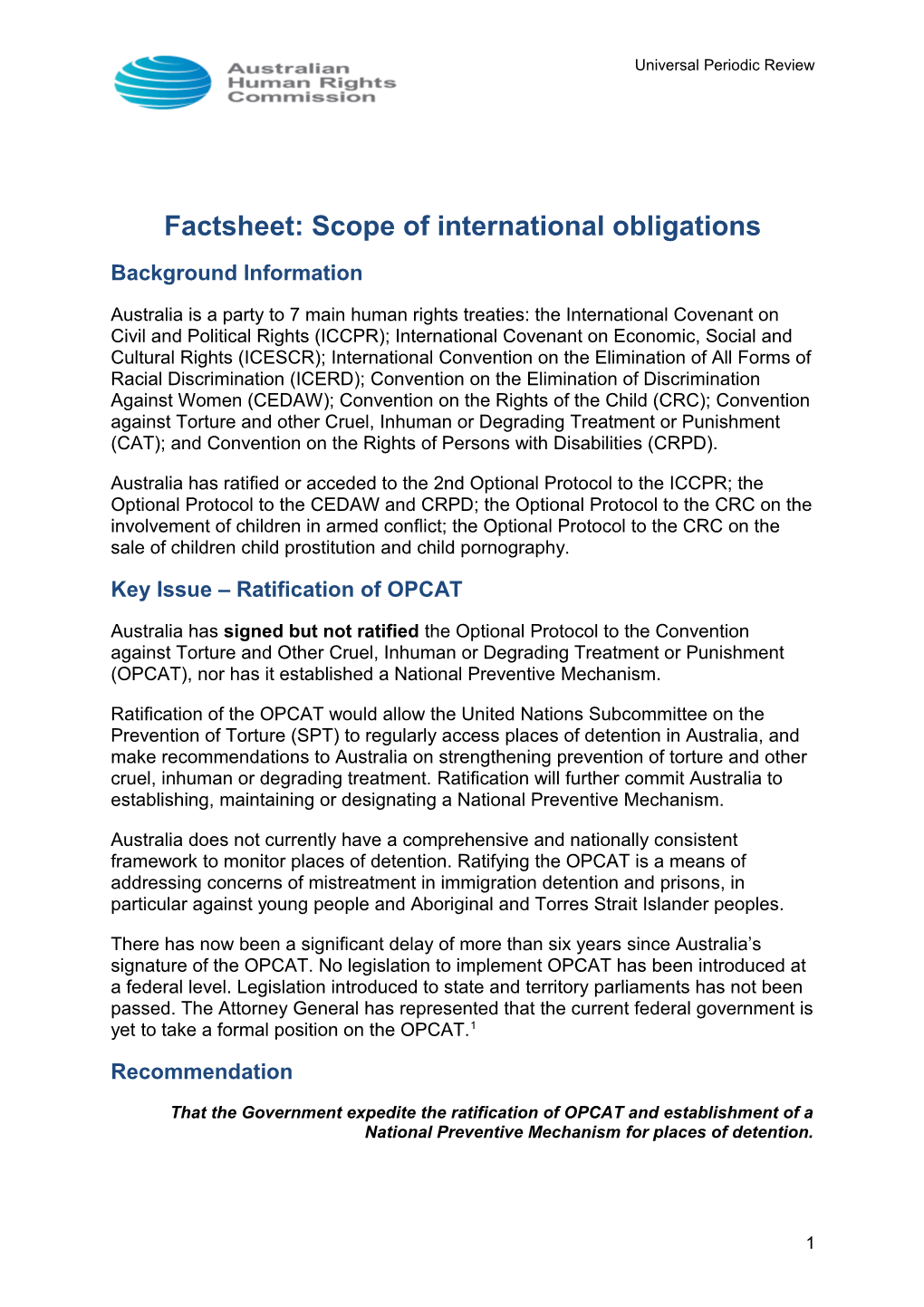 Factsheet: Scope of International Obligations