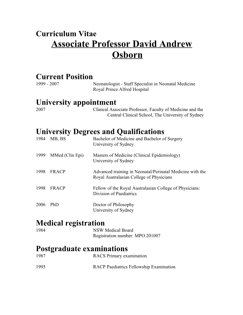 Associate Professor David Andrew Osborn