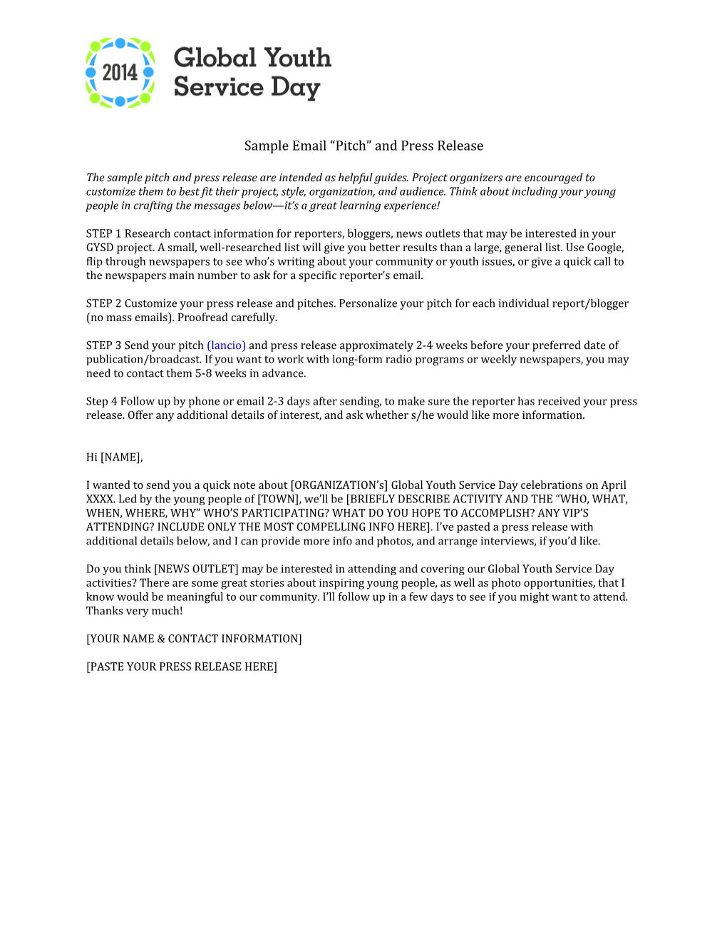 Sample Email Pitch and Press Release
