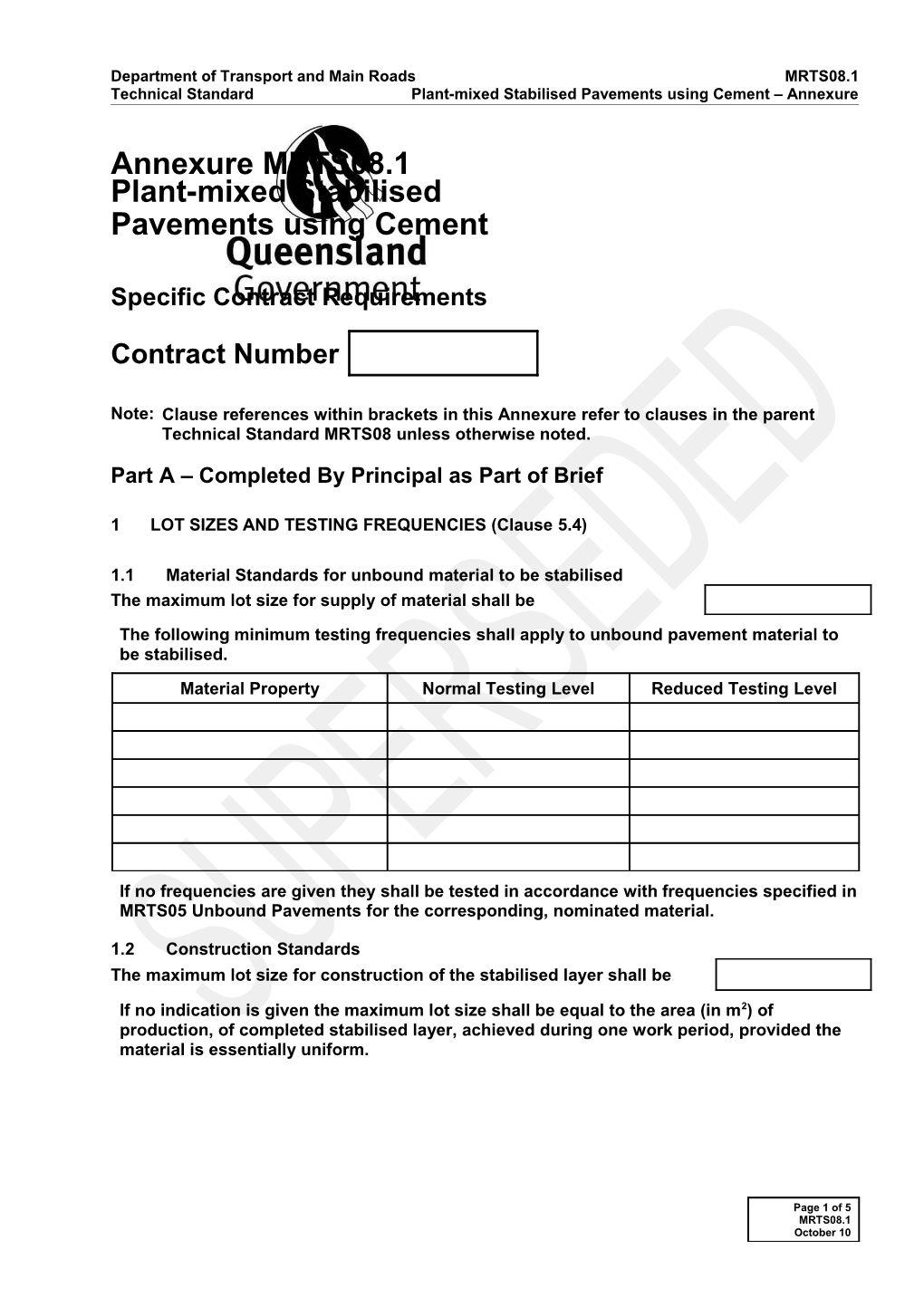 Annexure MRTS08.1 Plant-Mixed Stabilised Pavements Using Cement Or Cementitious Blends