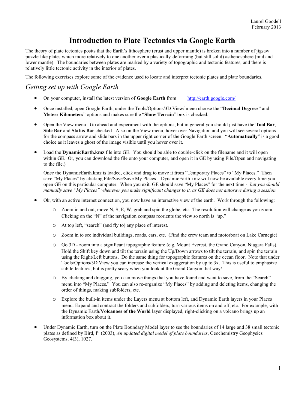 Introduction to Plate Tectonics Via Google Earth