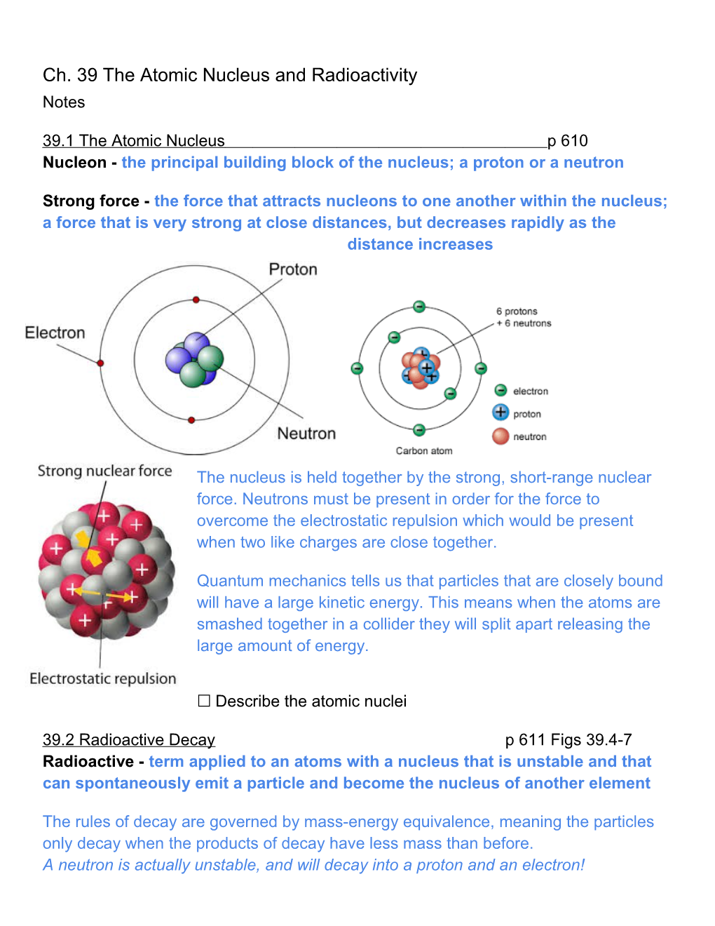 Ch. 39 the Atomic Nucleus and Radioactivity