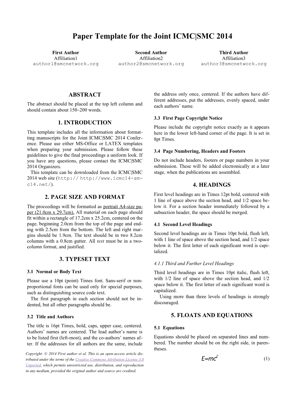 Paper Template for the Joint ICMC SMC 2014