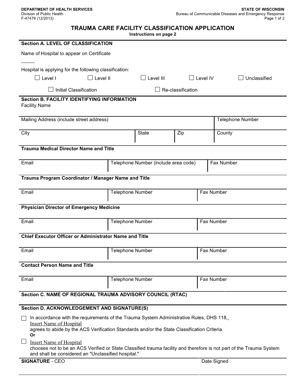 Trauma Care Facility Classification Application