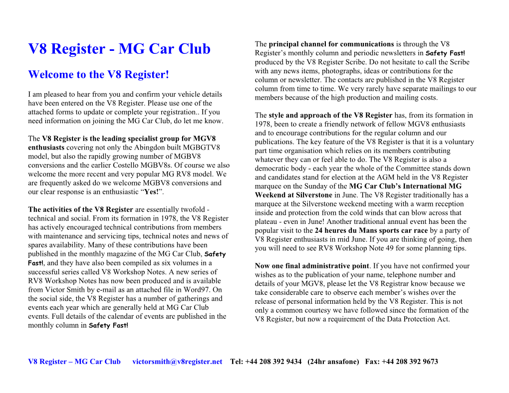 Welcome Note & Registration Form - All Mgv8s