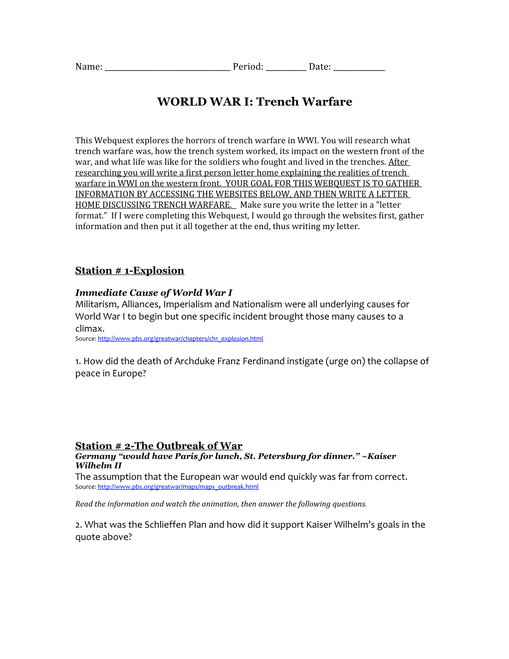 WORLD WAR I: Trench Warfare