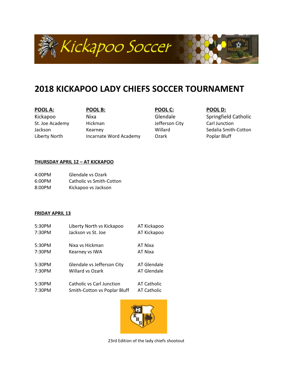 2018 Kickapoo Lady Chiefs Soccer Tournament