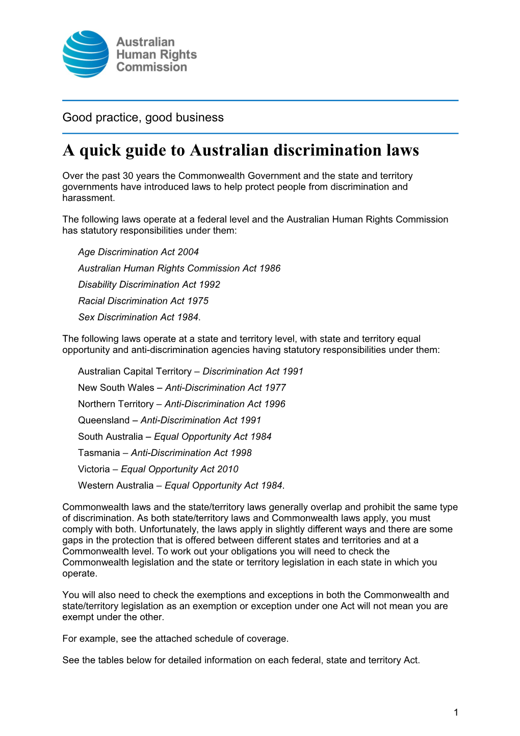 A Quick Guide to Australian Discrimination Laws