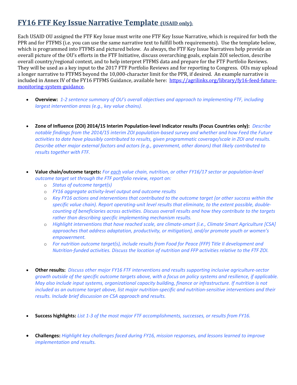 FY16FTF Key Issue Narrative Template (USAID Only)