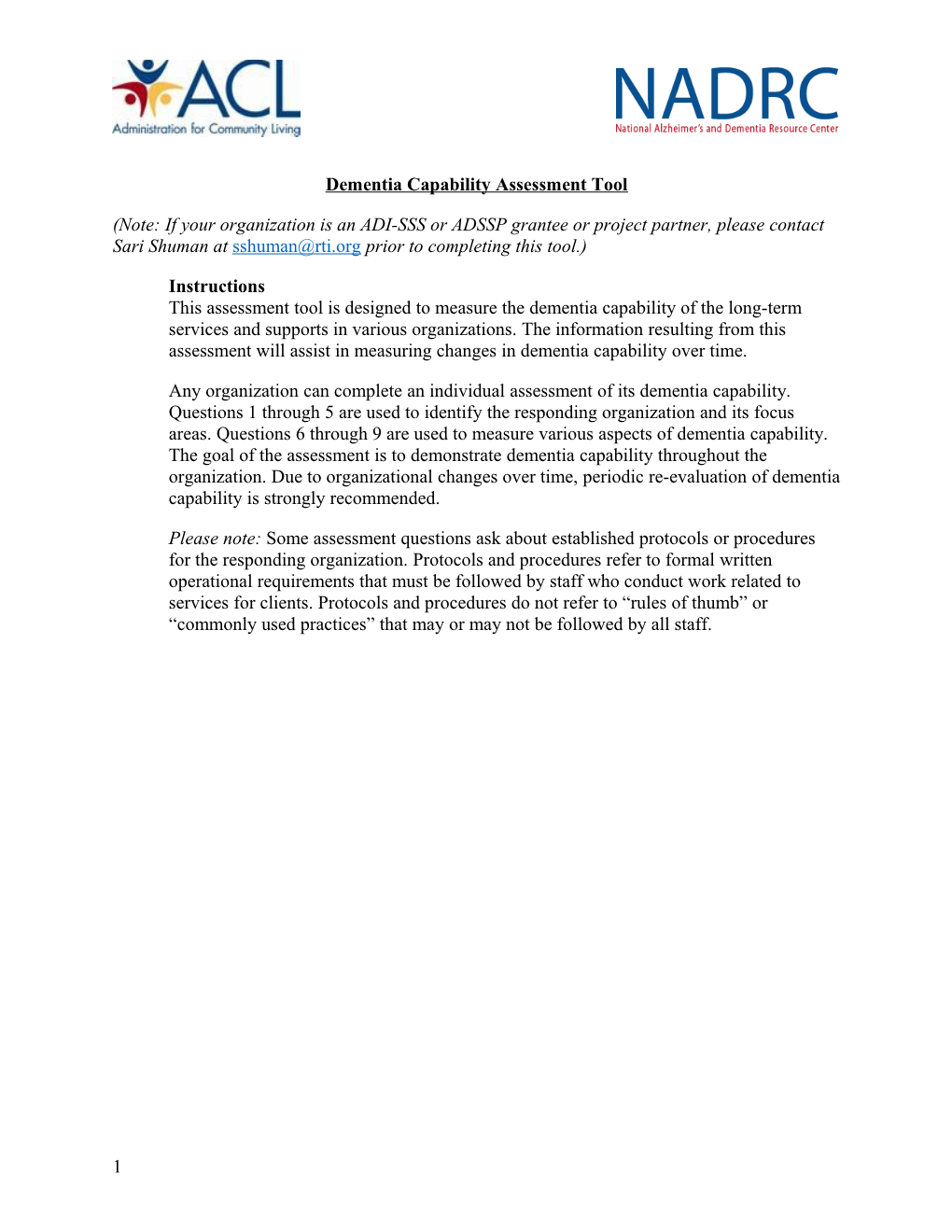 NADRC Dementia Capability Assessment