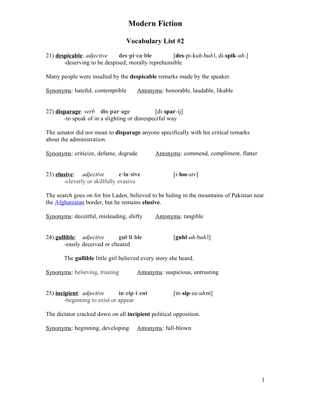 Vocabulary List #2