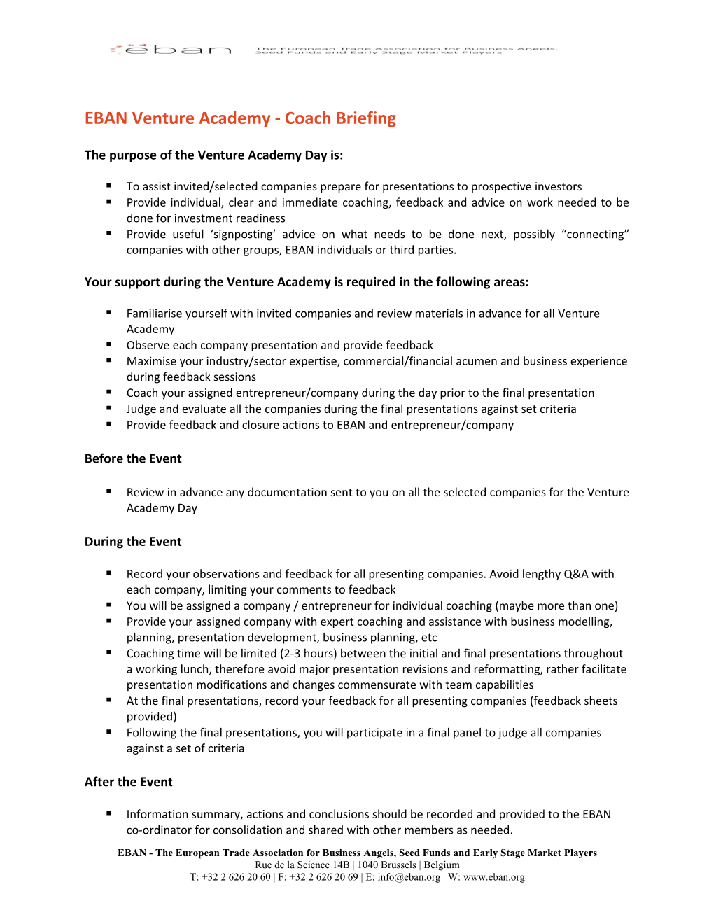 EBAN Venture Academy - Coach Briefing