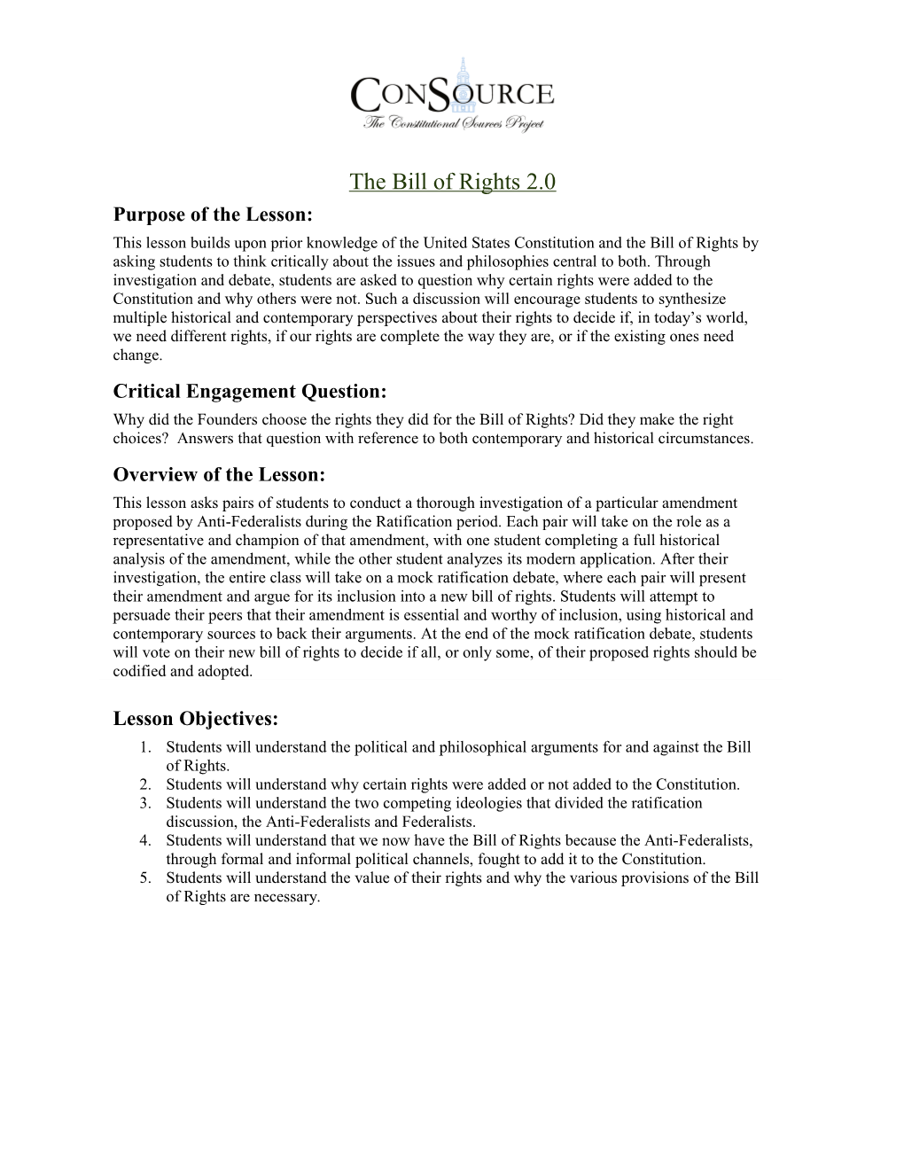 The Bill of Rights 2.0 (Grade 11-12)