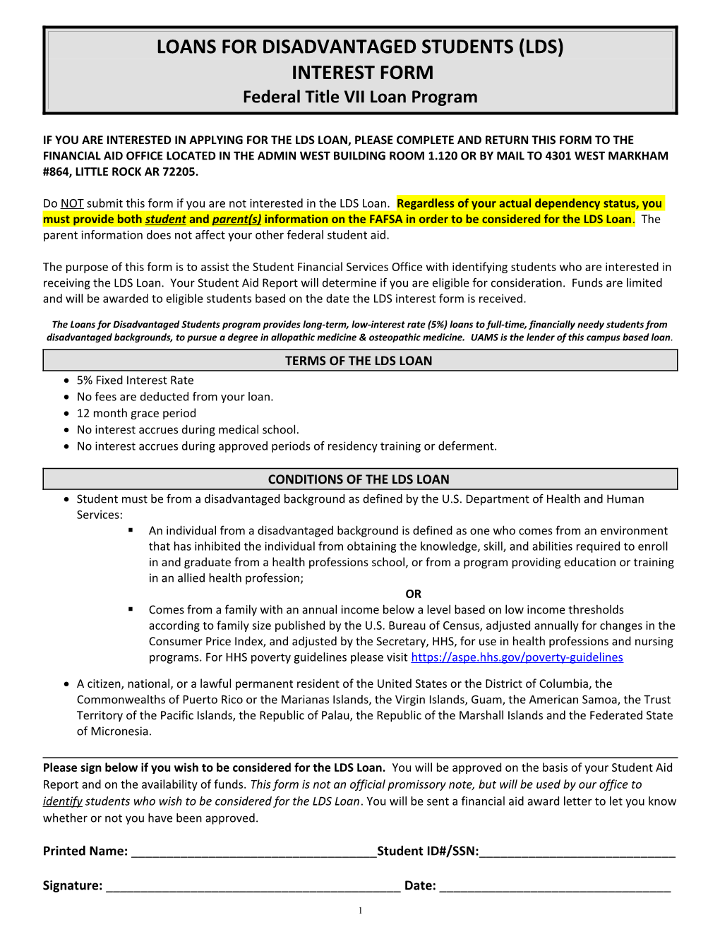 Primary Care Loan Interest Form