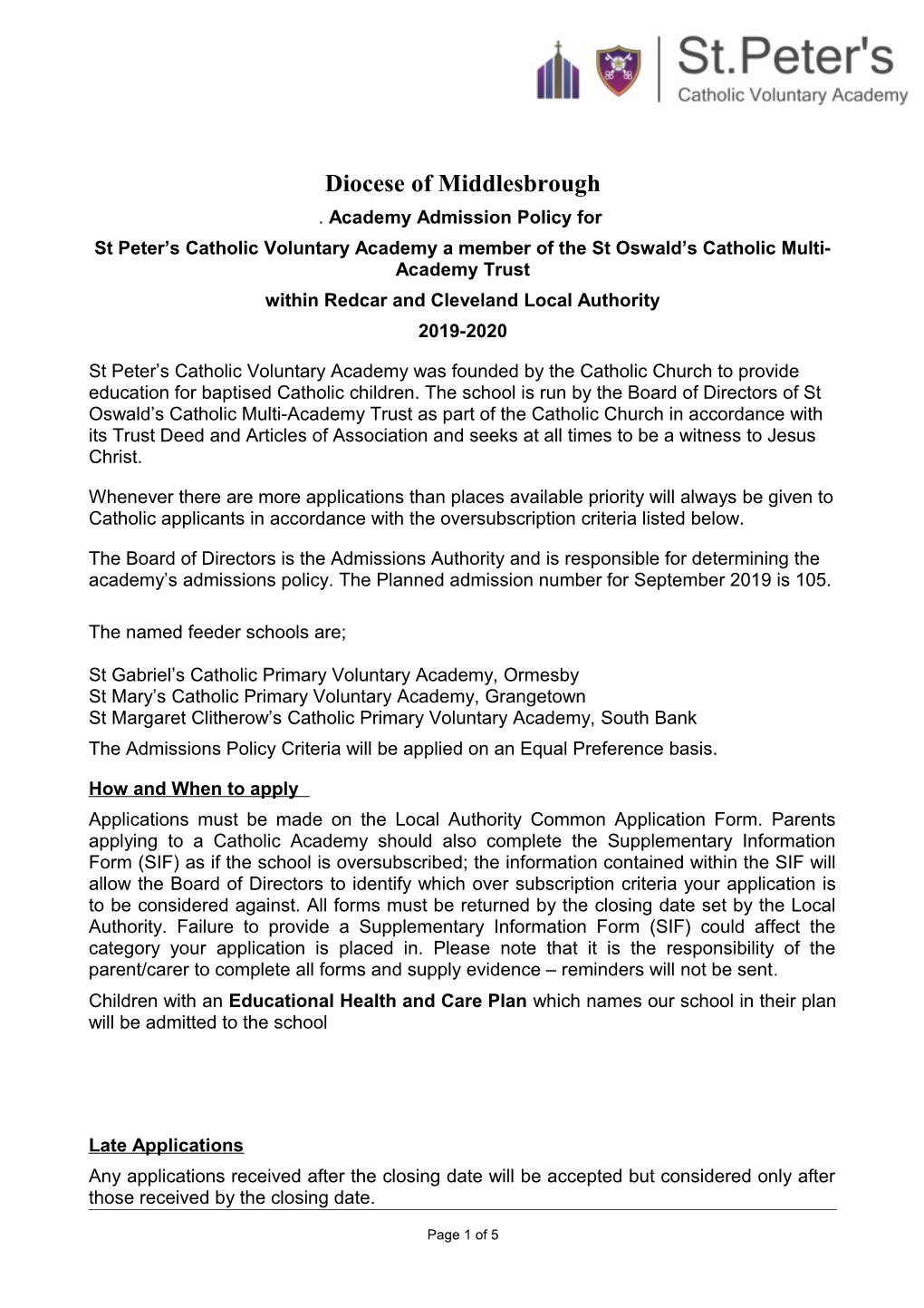 St Peter S Catholic Voluntary Academy a Member of the St Oswald S Catholic Multi-Academy Trust