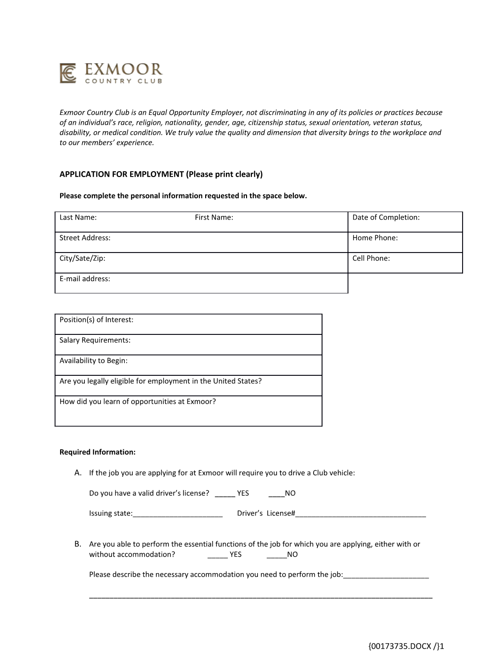 Further Revised Employment Application (00173735)